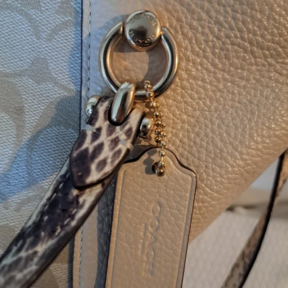 COACH Kacey Satchel Signature Crossbody Handbag Cream Snake Leather Exotic - Picture 12 of 13